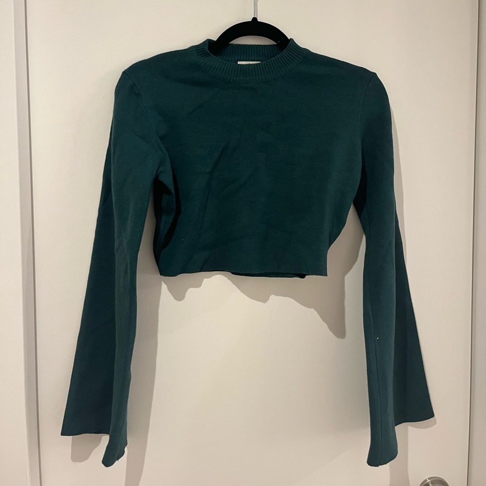 Princess Polly Green Bell Sleeved Cropped Sweater